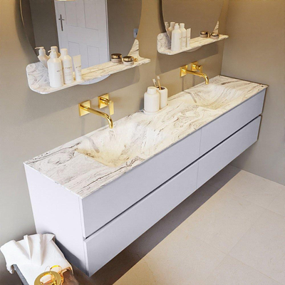 MONDIAZ VICA-DLUX Ensemble meuble de salle de bains - 200cm - meuble bas Cale - 4 tiroirs - lavabo encastré Cloud double - sans trous de robinet - version haute 60cm - Glace