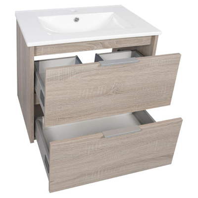 Differnz Bolo Ensemble meuble de salle de bains 61x50x46cm panneau FSC MFC / Céramique blanche chêne clair mat
