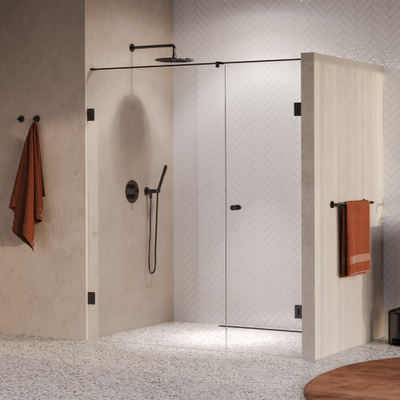 BRAUER Void Carving Porte de niche - 2 pièces - 180x200cm - porte battante murale 70cm - revêtement verre - réversible - verre clair - PVD gunmetal brossé