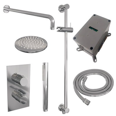 BRAUER Chrome Carving inbouw regendoucheset – Ø20 cm hoofddouche – 40 cm gebogen wandarm – staafhanddouche – glijstang 70 cm