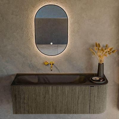 Ensemble de meuble de salle de bain Mondiaz KURVE - 125x46x40cm - 1 tiroir - 1 porte - lavabo en solid surface - gauche - sans trou de robinet - Shadow
