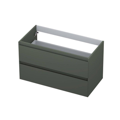 INK Wastafelonderkast - 90x45x52cm - 2 lades - greeploos - MDF lak - Mat beton groen