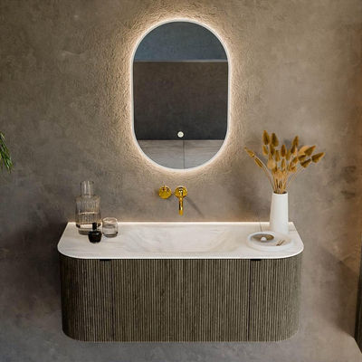 Mondiaz KURVE-DLUX Ensemble de meuble de salle de bains - 110x46x40cm - 1 tiroir - 2 portes - vasque solid surface - centrale - sans trou de robinet - Shadow