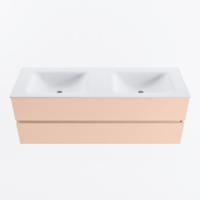 MONDIAZ VICA Ensemble meuble de salle de bains - 140cm - meuble bas rosee - 2 tiroirs - lavabo cloud double - sans trous de robinet - version haute 60cm - talc