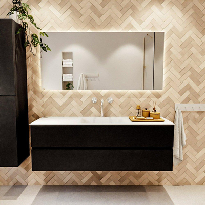 MONDIAZ VICA meuble sous lavabo 150cm Urban 2 tiroirs. Lavabo CLOUD centre 1 trou de robinet, couleur Talc.
