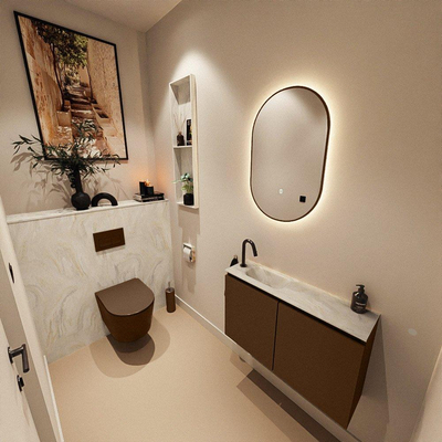 MONDIAZ TURE-DLUX Meuble toilette - 80cm - Rust - EDEN - vasque Ostra - position gauche - 1 trou de robinet