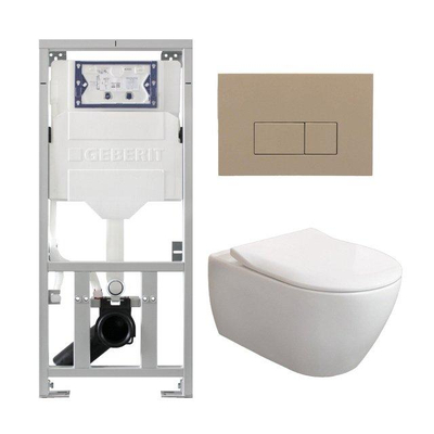 Villeroy & Boch Subway 2.0 DirectFlush CeramicPlus Pack WC - abattant slimseat - réservoir Geberit - plaque de déclenchement avec plaque de déclenchement taupe - boutons rectangulaires - blanc