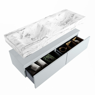 Mondiaz ALAN-DLUX Ensemble de meuble - 130cm - meuble Clay mat - 2 tiroirs - Lavabo Cloud Glace suspendu - vasque Gauche et droite - 0 trous de robinet