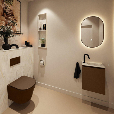 MONDIAZ TURE-DLUX 40cm toiletmeubel Rust. EDEN wastafel Ostra positie rechts. Met 1 kraangat.