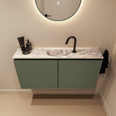 MONDIAZ TURE-DLUX Meuble toilette - 100cm - Army - EDEN - vasque Glace - position centrale - 1 trou de robinet
