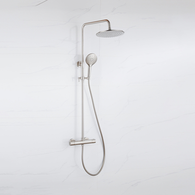 Fortifura Calvi Ensemble de douche de pluie - thermostatique - pomme de douche 30 cm - flexible lisse - douchette ronde - Inox brossé PVD