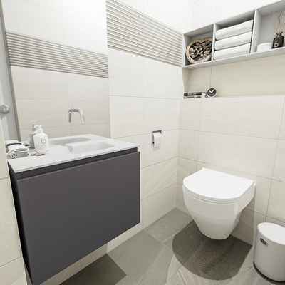 MONDIAZ OLAN Toiletmeubel 60x30x40cm met 0 kraangaten 1 lades dark grey mat Wastafel Lex rechts Solid Surface Wit
