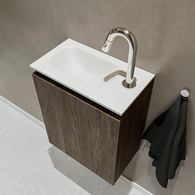 MONDIAZ TURE Kit lave-mains - 40x23x50cm - 1 trou de robinet - 1 porte - marron foncé mat - Lavabo à gauche - Acrylique Blanc