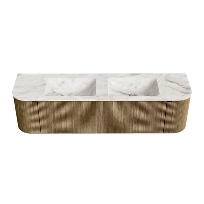 Mondiaz KURVE-DLUX Badkamermeubelset - 170x46x40cm - 1 lade - 2 deuren - wastafel solid surface - dubbel - 2 kraangaten - Dusk