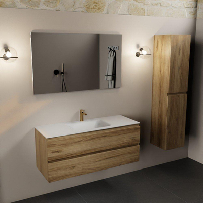 Mondiaz AIVY Ensemble de meuble - 120x45x50cm - 1 trou de robinet - 1 vasque Talc Solid surface - Centre - 2 tiroirs - sans miroir - Melamine Chai