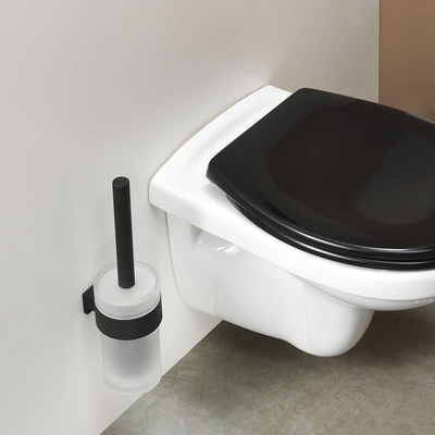 Tiger Bold Ensemble accessoires WC Brosse de toilette avec support Porte-rouleau de papier toilette sans couvercle Patères pour serviette 2 pièces Noir
