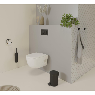 Fortifura Calvi toiletborstelhouder - gesloten model - wand - rond - mat zwart OUTLETSTORE