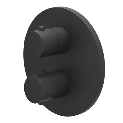 IVY Bond Partie apparente - pour mitigeur thermostatique encastré - 1 robinet d'arrêt séparé - rosace ronde - Noir mat PED