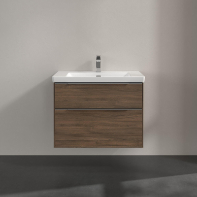Villeroy & Boch Subway 3.0 wastafelonderbouwkast - met 2 laden - met grepen aluminium glanzend - 77.2x57.6x47.8 - Arizona Oak (hout)