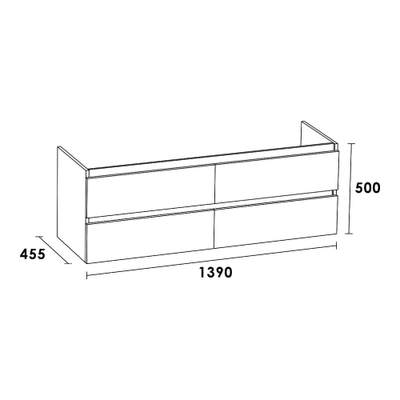 BRAUER Solution Meuble sous vasque 139x45.5x50cm 4 tiroirs 2 espaces siphon sans poignée MFC Almond