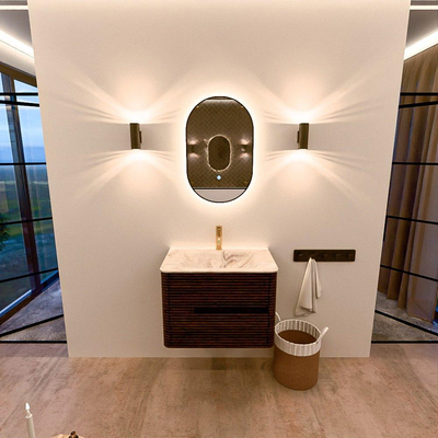 Mondiaz CIRO-DLUX Badkamermeubelset - 70x45x50cm - Solid surface wastafel Frappe - 1 wasbak Midden - 1 kraangat - 2 lades - Walnut