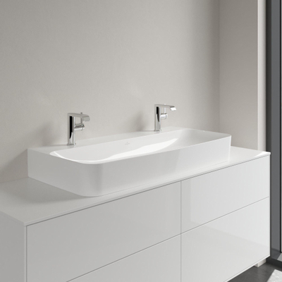 Villeroy & Boch finion wastafel onderzijde - geslepen - met 2 kraangaten - 100x47cm CeramicPlus - zonder overloop - White Alpine (glans wit)