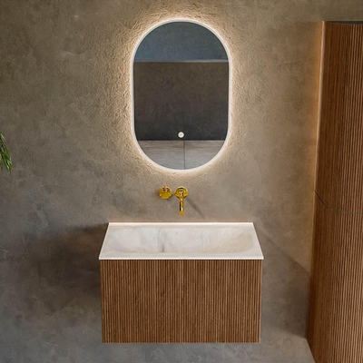 MONDIAZ KURVE-DLUX 70cm Meuble salle de bain - couleur Walnut - 1 tiroir - vasque BIG SMALL centre - sans trou de robinet - couleur Frappe