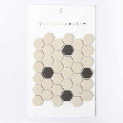 SAMPLE The Mosaic Factory London carreau mosaïque 2,3x2,3x0,6cm hexagone grès cérame non émaillé carreau de sol pour intérieur et extérieur résistant au gel 18 points blanc avec noir