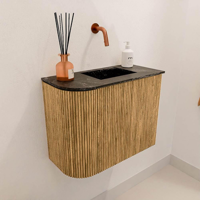 Mondiaz JOYA-DLUX 51.6cm toiletmeubel - ronding links kleur Oak - Wastafel FAYE positie Rechts Zonder kraangat kleur Lava.