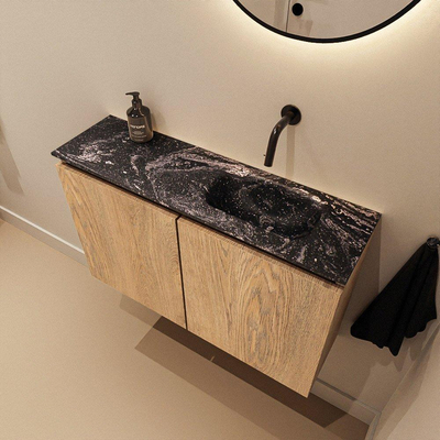 MONDIAZ TURE-DLUX 80cm toiletmeubel Washed Oak. EDEN wastafel Lava positie rechts. Zonder kraangat.