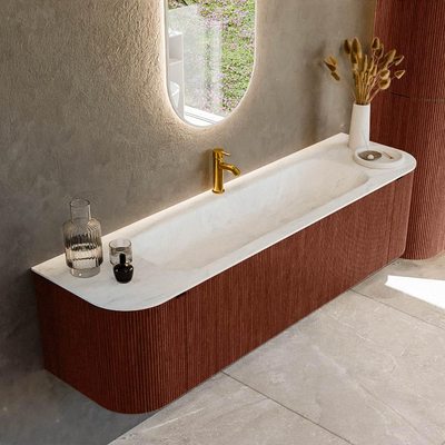 Mondiaz KURVE-DLUX Badkamermeubelset - 170x46x40cm - 1 lade - 2 deuren - wastafel solid surface - midden - 1 kraangat - Ruby