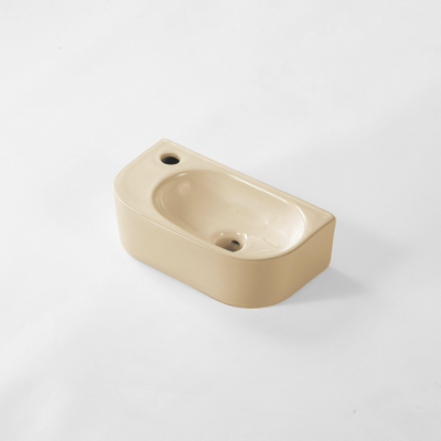 QeramiQ Pure Lave-mains - 40x22x12cm - Gauche - Lisse - semi-circulaire - 1 trou de robinet - Céramique - Beige mat