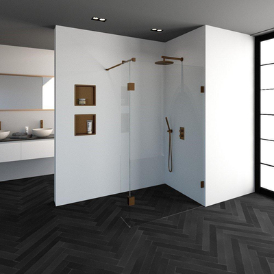 BRAUER Void inloopdouche helder glas 120x200 met 30 zijwand incl. glascoating PVD koper geborsteld