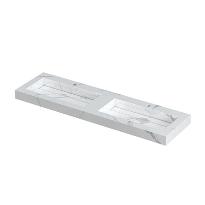 INK Pitch wastafel - 160x45x9cm - 2 wasbakken - 2 kraangaten - drain keramiek Statuario glans