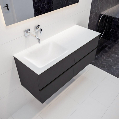 MONDIAZ VICA Ensemble de meuble salle de bain - 120cm - 4 tiroirs - lavabo Cloud gauche - 0 trous de robinet - solid surface gris foncé