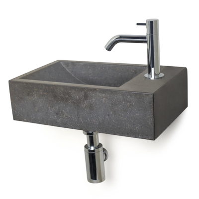 Differnz ensemble pour lave-mains - 40x23x11cm - Rectangulaire - 1 trou de robinet - Chromé - Pierre naturelle Bluestone