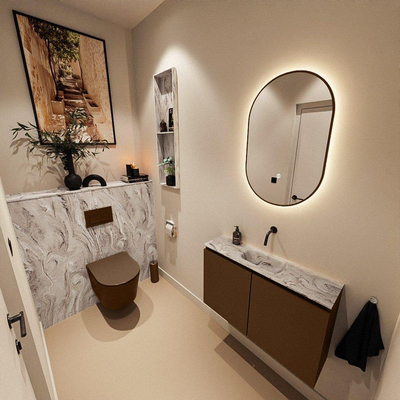 MONDIAZ TURE-DLUX Meuble toilette - 80cm - Rust - EDEN - vasque Glace - position centrale - sans trou de robinet