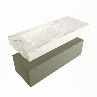 Mondiaz ALAN-DLUX Ensemble de meuble - 110cm - meuble Army mat - 1 tiroir - Lavabo Cloud Frappe suspendu - vasque Gauche - 0 trous de robinet