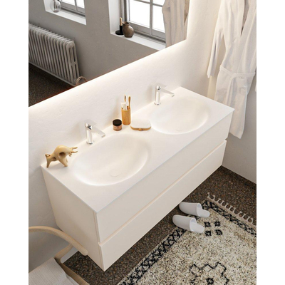 MONDIAZ VICA Ensemble de meuble salle de bain - 120cm - 2 tiroirs - lavabo Moon double - 2 trous de robinet - solid surface lin DESTOCKAGE
