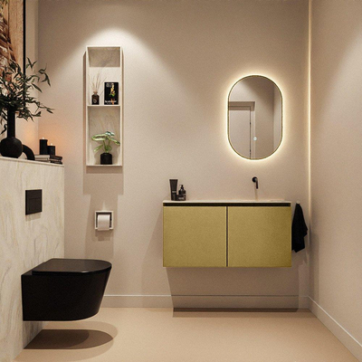 MONDIAZ TURE-DLUX Meuble toilette - 100cm - Oro - EDEN - vasque Ostra - position droite - sans trou de robinet