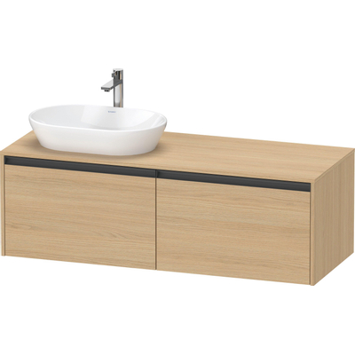 Duravit Ketho 2 meuble sous-lavabo avec plan console avec 2 tiroirs pour vasque à poser à gauche 140x55x45.9cm avec poignées anthracite chêne naturel mat