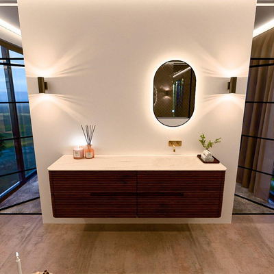 Mondiaz CIRO-DLUX Badkamermeubelset - 170x45x50cm - Solid surface wastafel Meli - 1 wasbak Rechts - zonder kraangaten - 4 lades - Ruby