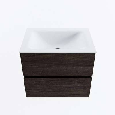 Mondiaz VICA ensemble de meuble de salle de bain - 60cm - meuble sous-vasque marron foncé - 2 tiroirs - lavabo nuage milieu - sans trous de robinet - version haute de 60cm - talc