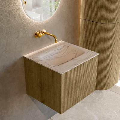 MONDIAZ KURVE-DLUX Meuble de salle de bains 50 cm couleur Dusk avec 1 tiroir et 0 porte. Lavabo GRUNNE milieu sans trou de robinet Nata.