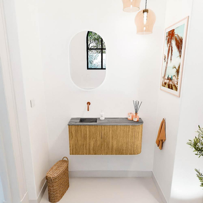 Mondiaz JOYA-DLUX 91.6cm toiletmeubel - ronding rechts kleur Oak - Wastafel FAYE positie Links Zonder kraangat kleur Sombra.