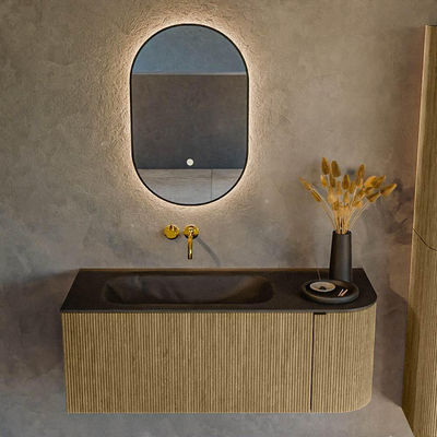 Mondiaz KURVE Ensemble de meuble de salle de bains - 115x46x40cm - 1 tiroir - 1 porte - lavabo solid surface - gauche - sans trou de robinet - Dusk