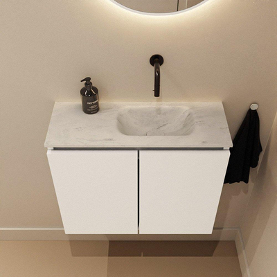 MONDIAZ TURE-DLUX Meuble toilette - 60cm - Talc - EDEN - vasque Opalo - position droite - sans trou de robinet