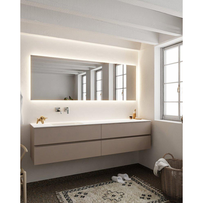 Mondiaz VICA ensemble de meuble de salle de bain - 200cm - meuble sous-vasque fumée - 4 tiroirs - lavabo nuage gauche - sans trou de robinet version XL 60cm de haut