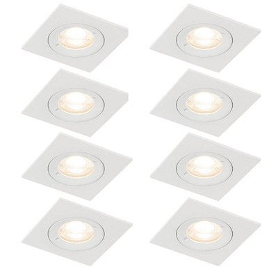 QAZQA Xena spot encastré - set de 8 - 8x8cm - IP44 - carré - blanc mat