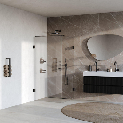BRAUER Void Carving Cabine de douche - 100x100x200cm - porte battante - revêtement de verre - réversible - verre clair - noir mat